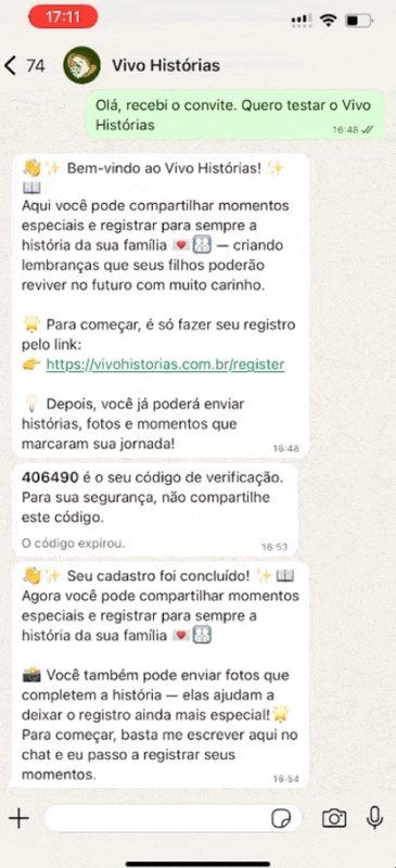 Demonstração do Vivo Histórias no WhatsApp